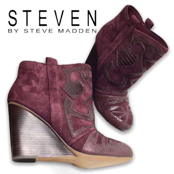 Steven STEVE MADDEN |  Mitch Wine Suede Western Boots - Picture 2 of 16